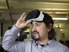 MONTREAL, QUE.: MARCH 30, 2015 -- Vander Caballero, CEO for Minority Media, with his Virtual Reality goggles in Montreal, Monday March 30, 2015.  (Vincenzo D'Alto / Montreal Gazette)