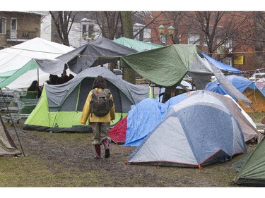 A camp was set up by student anti-austerity protesters at CEGEP St-Laurent in Montreal, April 21, 2015.