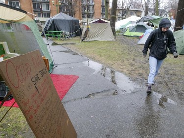 A camp was set up by student anti-austerity protesters at CEGEP St-Laurent in Montreal, April 21, 2015.