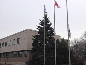 The municipal flag flies at half-staff outside Pointe-Claire city hall on April 8 to honour former councillor Edward Sztuka, who died April 5. He was 78.
