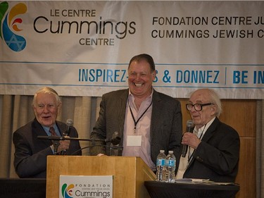 PODIUM PERFECTION: Legendary sportscaster Dick Irvin fetes Sports Celebrity of the Year and former Canadiens star Pete Mahovlich along with legendary hockey writer Red Fisher at the Cummings Jewish Centre for Seniors Foundation's 11th Annual Sports Celebrity Breakfast.