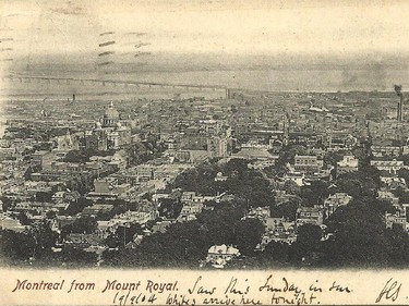 Postcard image from the early 1900s shows a view of Montreal from Mount Royal. Courtesy of Robert N. Wilkins