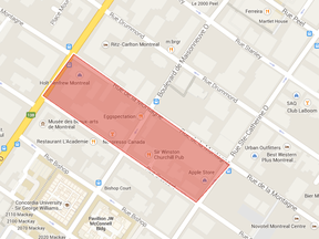 Some streets are closed after a weapons incident in Montreal on April 9, 2015.