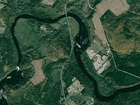 The Envies River in the Mauricie region, as seen from Google Maps.