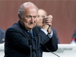 FIFA president Seth Blatter celebrates his election during the 65th FIFA Congress at Hallenstadion on May 29, 2015 in Zurich, Switzerland.