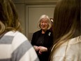 Holocaust survivor Louise Lawrence-Israels speaks to students at the Asper Foundation Human Rights and Holocaust Studies Program as they visit the Holocaust Museum in Washington, DC on May 11, 2009.