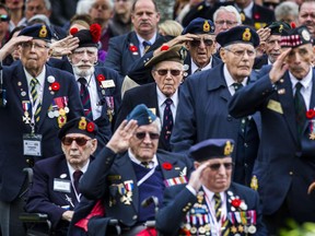 Canadian Second World War veterans attend a memorial ceremony in their honour at the Canadian War Cemetery in Holten, the Netherlands, this week.