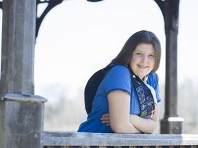 MONTREAL, QUEBEC, MAY 2, 2015:  12-year old Cassandra Gillen poses for a photograph at Centennial Park in the Montreal borough Dollard-Des-Ormeaux, Saturday, May 2, 2015. Cassandra has been awarded the Governor General's Caring Canadian award for outreach work. (Graham Hughes/Montreal Gazette)