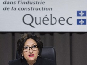 Justice France Charbonneau delivers her remarks as she sits on the closing day in Montreal Friday, November 14, 2014 of the Charbonneau Commission, a Quebec inquiry looking into allegations of corruption in the province's construction industry.