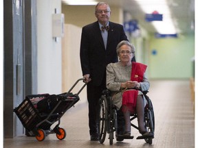 Former Quebec lieutenant-governor Lise Thibault, who has pleaded guilty to fraud, heads to court in Quebec City on Thursday, May 21, 2015 for sentencing arguments. Thibault is accompanied by aid Real Cloutier.