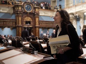 Martine Ouellet walks into the legislature in Quebec City on April 21, 2015.