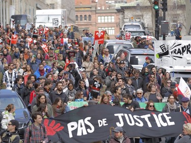 May Day protesters gather in Montreal on May 1, 2015.