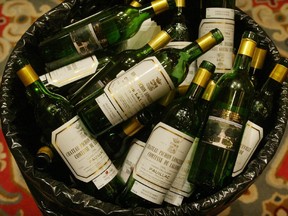 Wine bottles for recycling.