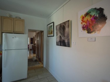 The kitchen and hallway of the duplex apartment of Dominique Mené-Smiley.