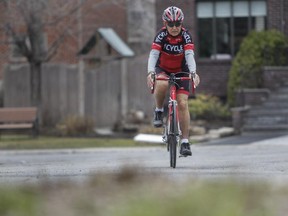 Marcel Zielinski bikes near his home in the Côte Saint-Luc area of Montreal. Zielinski, an avid cyclist at 80, will travel to Poland in June to participate in a fundraising bicycle ride for the Krakow Jewish Community Centre. The ride will begin at Auschwitz and end at the JCC.