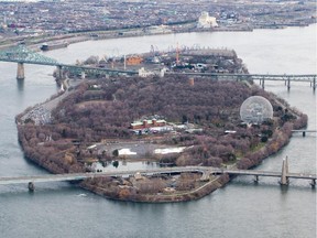 An aerial view Île Ste-Hélène, part of Parc Jean-Drapeau in Montreal, Sunday, April 26, 2015.