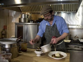 Chef Colin Perry serves up some gumbo at Dinette Triple Crown in Montreal in April 2015.