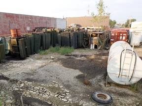 Equipment in the yard of Reliance Power Equipment in Pointe-Claire in August 2013, where PCBs were found to be stored illegally.