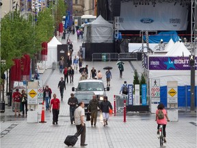 MONTREAL, QUE.: JUNE 8, 2012 -- Pedestrian walkway on Ste. Catherine St.  Friday, June 8, 2012 in Montreal. For an opinion piece on   whether to expand the walk at the Quartier des Spectacles. (John Kenney/THE GAZETTE)