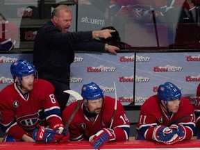 Montreal Canadiens head coach Michel Therrien shouts instructions during NHL semifinal action against the Tampa Bay Lightning at the Bell Centre in Montreal on Friday May 1, 2015.