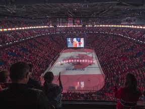 Montreal Canadiens fans watch  Game 6 against the Tampa Bay Lightning on the big screens at the Bell Centre on Tuesday, May 12, 2015.