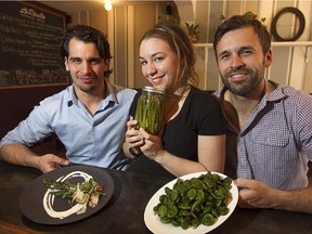 Denis Vukmirovic, right, with Lyssa Barrera and Étienne Huot at La Récolte restaurant. "This time of year feels like rebirth," Huot says.