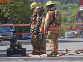 A police bomb disposal robot is deployed in Montreal.