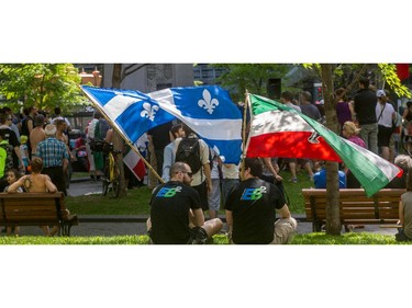 A small gathering amassed at the Wilfred Laurier statue in Dorchester Square in Montreal, on Monday, May 18, 2015 as part of the Fete des patriotes organized by the Saint-Jean-Baptiste Society.