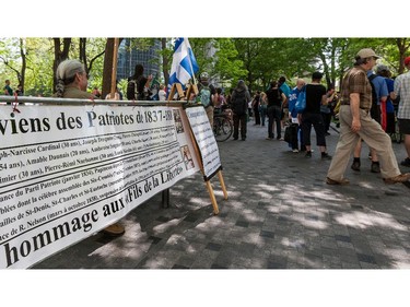 A small gathering amassed at the Wilfred Laurier statue in Dorchester Square in Montreal, on Monday, May 18, 2015 as part of the Fete des patriotes organized by the Saint-Jean-Baptiste Society.
