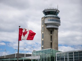 The air-traffic control tower at Montreal's Trudeau airport.