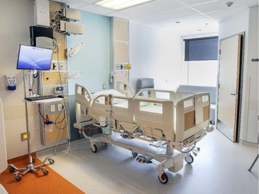 A typical patient's room at the new Montreal Children's Hospital at the Glen Site in Montreal Thursday May 21, 2015.  Patients all have their own rooms with their own bathroom.