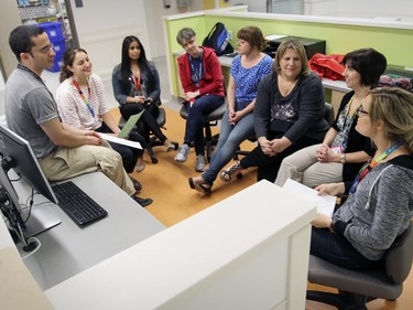 Emergency room doctors and nurses meet to go over protocol in the ER of the new Montreal Children's Hospital at the Glen Site in Montreal Thursday May 21, 2015 in preperation for the transfer of patients from the Tupper St. hospital on Sunday.