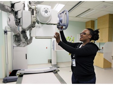 Medical imaging technologist Nicole Greaves in one of the radiology rooms at the new Montreal Children's Hospital at the Glen Site in Montreal.