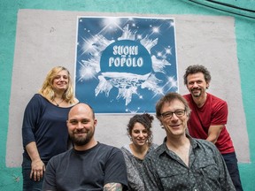 The organizers of the Suoni Per Il Popolo festival include Kiva Stimac (co-founder), left, Daniel Pelissier (artistic director), Hanaé Touvron (logistics and promotion), Peter Burton (executive director) and Mauro Pezzente (co-founder).