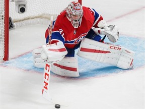 Canadiens goalie Carey Price makes a save during Game 5 of NHL Eastern Conference semifinal series against the Tampa Bay Lightning at the Bell Centre in Montreal on May 9, 2015.
