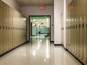 A hallway full of lockers.