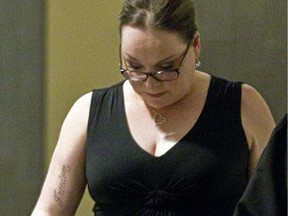 Stacey Snider is seen at the courthouse in Montreal on April 9, 2015.