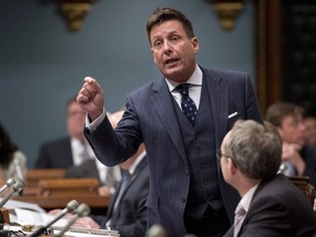 Quebec Municipal Affairs Minister Pierre Moreau during question period Tuesday, April 21, 2015 at the legislature in Quebec City.