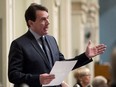 Quebec Opposition MNA Pierre-Karl Péladeau speaks during question period, Wednesday, May 6, 2015 at the legislature in Quebec City.