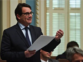 Pierre Karl Péladeau, who was not present for the three hours of hearings, is seen during question period on Tuesday, May 26, 2015, at the National Assembly.