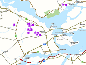 A map provided by the SQ shows some of the homes targeted by thieves.