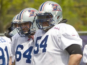 The Montreal Alouettes traded right-guard Ryan Bomben, left (with Jeff Perrett in 2014), before the Canadian Football League draft even began on Tuesday, May 12, 2015.