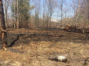Site of a fire that got out of control in a wooded area in St-Lazare off Maple Ridge Road., on Saturday, May 2, 2015.