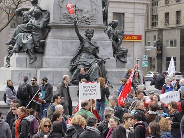 May Day protesters gather in Phillips Square in Montreal on May 1, 2015.