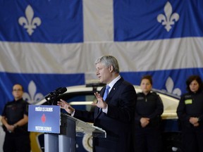 Prime Minister Stephen Harper speaks during an announcement in Montreal on Thursday, May 21, 2015.