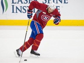 Canadiens forward Brandon Prust takes part in a team practice at Amalie Arena in Tampa,Fla., on May 5, 2015.