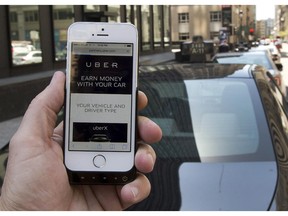The ride-sharing app Uber is shown Thursday, May 14, 2015 in Montreal.