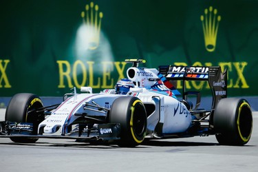 Williams Formula 1 driver Valtteri Bottas of Finland exits turn 14 during the qualifying session for the F1 Canadian Grand Prix at Circuit Gilles-Villeneuve in Montreal on Saturday, June 6, 2015.