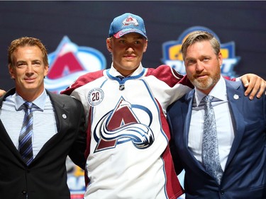Mikko Rantanen poses after being selected tenth overall by the Colorado Avalanche in the first round of the 2015 NHL Draft on June 26, 2015 in Sunrise, Florida.