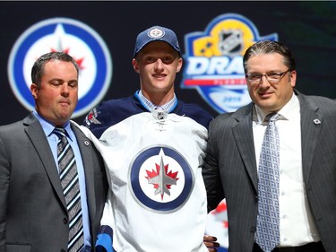 Kyle Connor poses after being selected 17th overall by the Winnipeg Jets in the first round of the 2015 NHL Draft on June 26, 2015 in Sunrise, Florida.